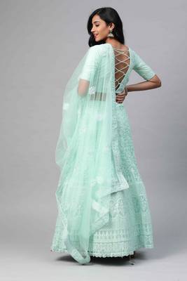 SHUBHKALA Light Green Dori Embroidered Net Semi Stitched Lehenga & Unstitched Blouse With Dupatta 2