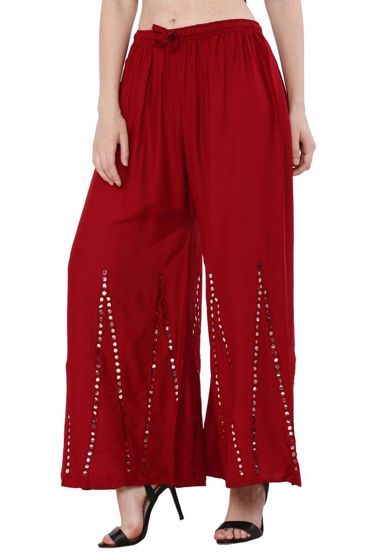 Women Maroon Solid Stone Work Plazzo/Plazo with Elastic Drawstring (Free Size)