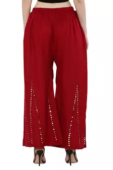 Women Maroon Solid Stone Work Plazzo/Plazo with Elastic Drawstring (Free Size)