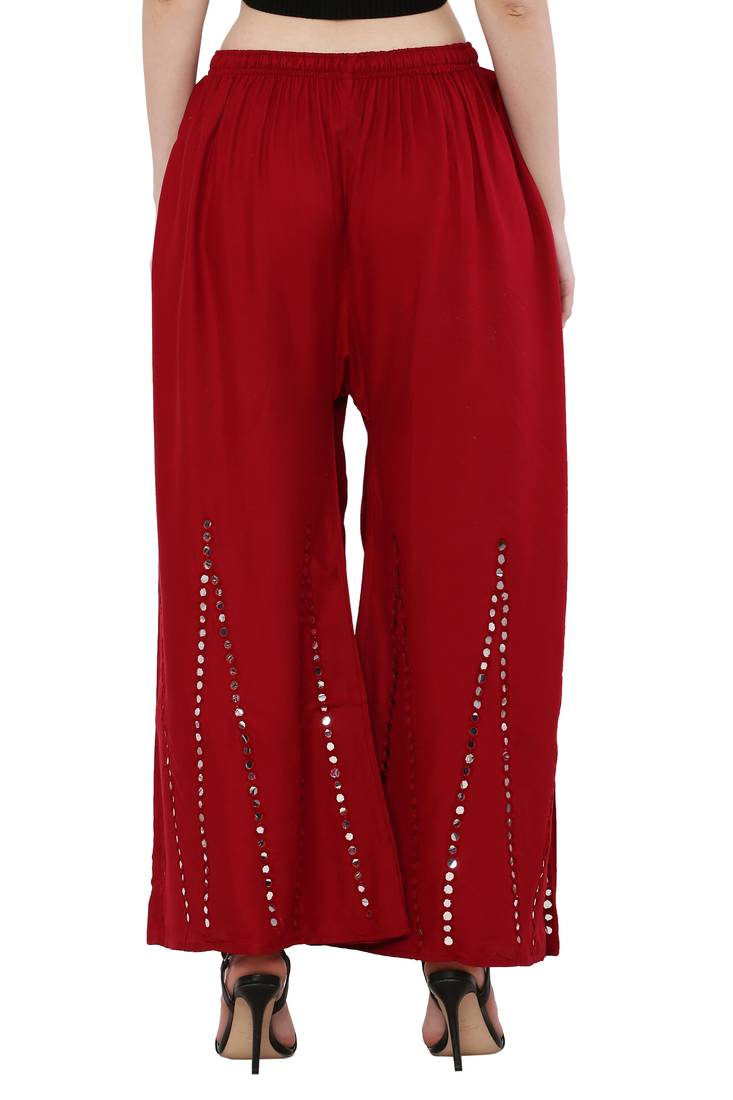 Women Maroon Solid Stone Work Plazzo/Plazo with Elastic Drawstring (Free Size)