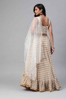 SHUBHKALA Off White Dori Embroidered Viscose Silk Semi Stitched Lehenga & Unstitched Blouse With Dupatta 2
