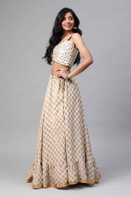SHUBHKALA Off White Dori Embroidered Viscose Silk Semi Stitched Lehenga & Unstitched Blouse With Dupatta 3