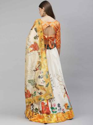 SHUBHKALA YELLOW WHITE DIGITAL PRINTED ART SILK BRIDAL LEHENGA & Unstitched Blouse With Dupatta 2