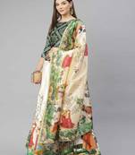 SHUBHKALA GREEN WHITE DIGITAL PRINTED ART SILK BRIDAL LEHENGA & Unstitched Blouse With Dupatta