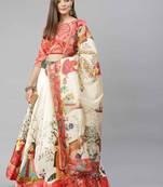 SHUBHKALA RED WHITE DIGITAL PRINTED ART SILK BRIDAL LEHENGA & Unstitched Blouse With Dupatta
