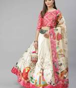 SHUBHKALA PINK WHITE DIGITAL PRINTED ART SILK BRIDAL LEHENGA & Unstitched Blouse With Dupatta