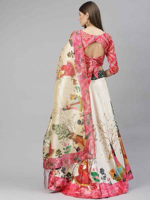 SHUBHKALA PINK WHITE DIGITAL PRINTED ART SILK BRIDAL LEHENGA & Unstitched Blouse With Dupatta 2