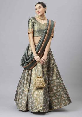 SHUBHKALA GREEN DIGITAL PRINTED ART SILK BRIDAL LEHENGA & Unstitched Blouse With Dupatta 1
