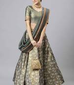 SHUBHKALA GREEN DIGITAL PRINTED ART SILK BRIDAL LEHENGA & Unstitched Blouse With Dupatta