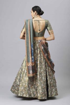 SHUBHKALA GREEN DIGITAL PRINTED ART SILK BRIDAL LEHENGA & Unstitched Blouse With Dupatta 2