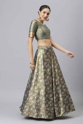 SHUBHKALA GREEN DIGITAL PRINTED ART SILK BRIDAL LEHENGA & Unstitched Blouse With Dupatta 3