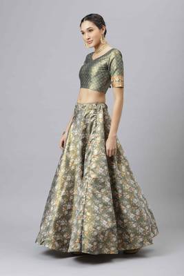 SHUBHKALA GREEN DIGITAL PRINTED ART SILK BRIDAL LEHENGA & Unstitched Blouse With Dupatta 4