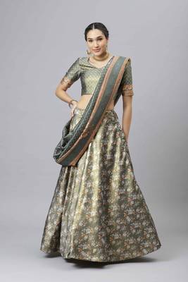 SHUBHKALA GREEN DIGITAL PRINTED ART SILK BRIDAL LEHENGA & Unstitched Blouse With Dupatta 5