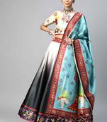 SHUBHKALA BLACK WHITE DIGITAL PRINTED ART SILK BRIDAL LEHENGA & Unstitched Blouse With Dupatta