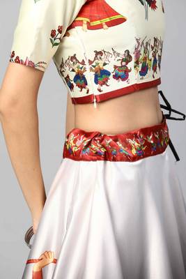 SHUBHKALA BLACK WHITE DIGITAL PRINTED ART SILK BRIDAL LEHENGA & Unstitched Blouse With Dupatta 5