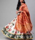 SHUBHKALA OFF WHITE DIGITAL PRINTED ART SILK BRIDAL LEHENGA & Unstitched Blouse With Dupatta