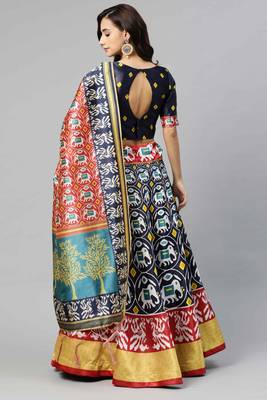 SHUBHKALA DARK BLUE DIGITAL PRINTED ART SILK BRIDAL LEHENGA & Unstitched Blouse With Dupatta 2