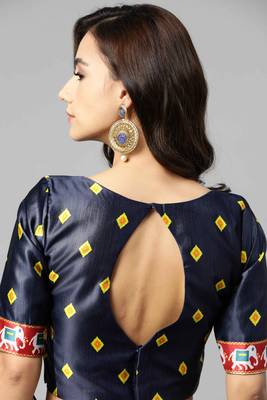 SHUBHKALA DARK BLUE DIGITAL PRINTED ART SILK BRIDAL LEHENGA & Unstitched Blouse With Dupatta 5