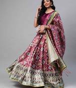 SHUBHKALA PURPLE DIGITAL PRINTED ART SILK BRIDAL LEHENGA & Unstitched Blouse With Dupatta