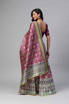 SHUBHKALA PURPLE DIGITAL PRINTED ART SILK BRIDAL LEHENGA & Unstitched Blouse With Dupatta 2