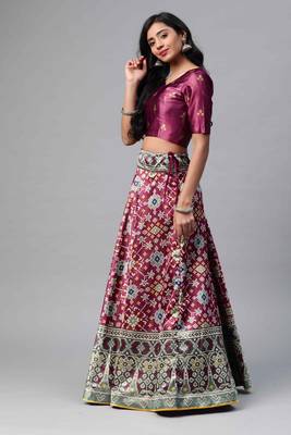 SHUBHKALA PURPLE DIGITAL PRINTED ART SILK BRIDAL LEHENGA & Unstitched Blouse With Dupatta 3