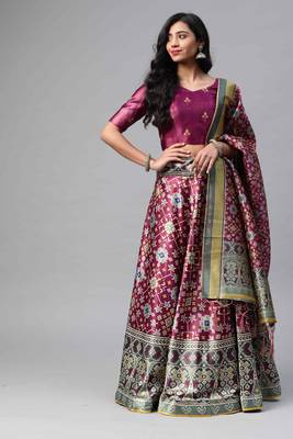 SHUBHKALA PURPLE DIGITAL PRINTED ART SILK BRIDAL LEHENGA & Unstitched Blouse With Dupatta 4