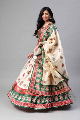 SHUBHKALA OFF WHITE DIGITAL PRINTED ART SILK BRIDAL LEHENGA & Unstitched Blouse With Dupatta 1