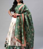 SHUBHKALA OFF WHITE DIGITAL PRINTED ART SILK BRIDAL LEHENGA & Unstitched Blouse With Dupatta