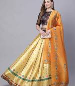 SHUBHKALA YELLOW DIGITAL PRINTED ART SILK BRIDAL LEHENGA & Unstitched Blouse With Dupatta