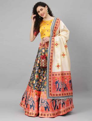 SHUBHKALA BLUE DIGITAL PRINTED ART SILK BRIDAL LEHENGA & Unstitched Blouse With Dupatta 1