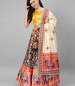 SHUBHKALA BLUE DIGITAL PRINTED ART SILK BRIDAL LEHENGA & Unstitched Blouse With Dupatta