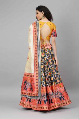 SHUBHKALA BLUE DIGITAL PRINTED ART SILK BRIDAL LEHENGA & Unstitched Blouse With Dupatta 2
