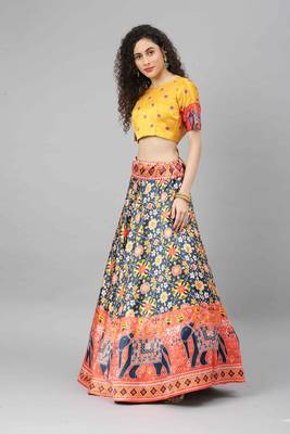 SHUBHKALA BLUE DIGITAL PRINTED ART SILK BRIDAL LEHENGA & Unstitched Blouse With Dupatta 3