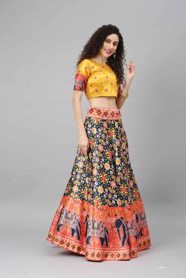 SHUBHKALA BLUE DIGITAL PRINTED ART SILK BRIDAL LEHENGA & Unstitched Blouse With Dupatta 4