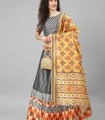 SHUBHKALA BLACK DIGITAL PRINTED ART SILK BRIDAL LEHENGA & Unstitched Blouse With Dupatta