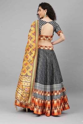 SHUBHKALA BLACK DIGITAL PRINTED ART SILK BRIDAL LEHENGA & Unstitched Blouse With Dupatta 2