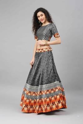 SHUBHKALA BLACK DIGITAL PRINTED ART SILK BRIDAL LEHENGA & Unstitched Blouse With Dupatta 3