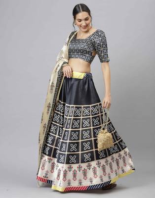 SHUBHKALA MULTICOLOR DIGITAL PRINTED ART SILK BRIDAL LEHENGA & Unstitched Blouse With Dupatta 1