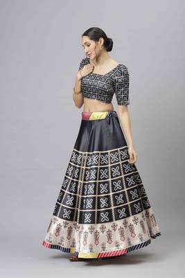 SHUBHKALA MULTICOLOR DIGITAL PRINTED ART SILK BRIDAL LEHENGA & Unstitched Blouse With Dupatta 3