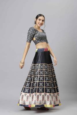 SHUBHKALA MULTICOLOR DIGITAL PRINTED ART SILK BRIDAL LEHENGA & Unstitched Blouse With Dupatta 4