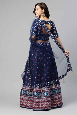 SHUBHKALA NAVY BLUE DIGITAL PRINTED ART SILK BRIDAL LEHENGA & Unstitched Blouse With Dupatta 2