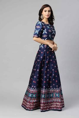 SHUBHKALA NAVY BLUE DIGITAL PRINTED ART SILK BRIDAL LEHENGA & Unstitched Blouse With Dupatta 3