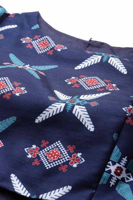 SHUBHKALA NAVY BLUE DIGITAL PRINTED ART SILK BRIDAL LEHENGA & Unstitched Blouse With Dupatta 5