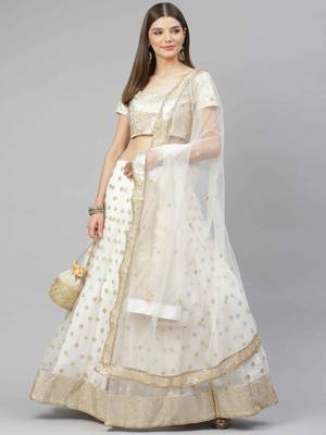 Shubhkala Fascinating White Sequins Embroidered Net Semi Stitched Wedding Lehenga 2
