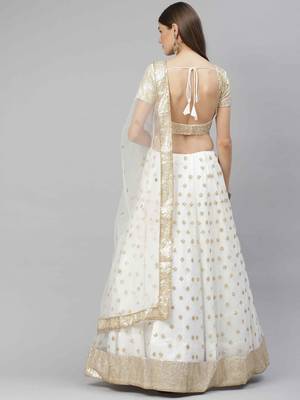 Shubhkala Fascinating White Sequins Embroidered Net Semi Stitched Wedding Lehenga 3