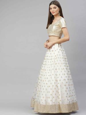 Shubhkala Fascinating White Sequins Embroidered Net Semi Stitched Wedding Lehenga 4