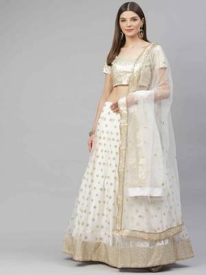 Shubhkala Fascinating White Sequins Embroidered Net Semi Stitched Wedding Lehenga 5