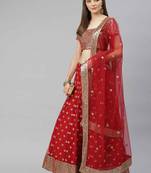 Shubhkala Tempting Red Sequins Embroidered Net Semi Stitched Bridal Lehenga