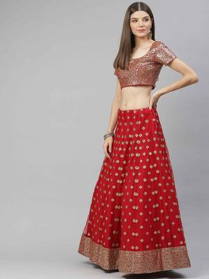 Shubhkala Tempting Red Sequins Embroidered Net Semi Stitched Bridal Lehenga 3