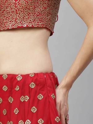 Shubhkala Tempting Red Sequins Embroidered Net Semi Stitched Bridal Lehenga 5